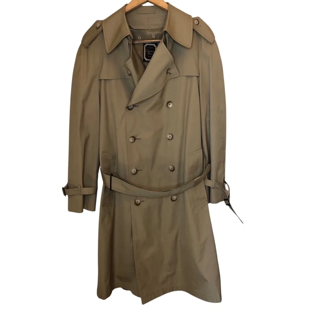 Vintage Christian Dior Trench Coat Men’s 40 Neutral Classic Removable Wool Liner